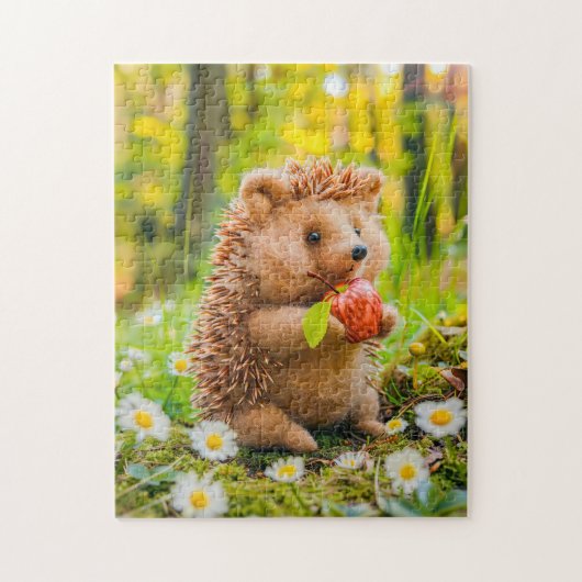 Igel mit Apfel im Gänseblümchenbeet Puzzle (Vertikal)