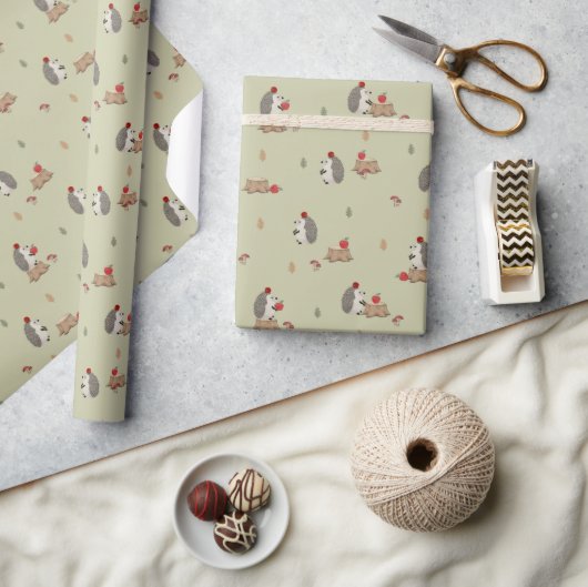 Igel mit Äpfeln Geschenkpapier (Kunsthandwerk)