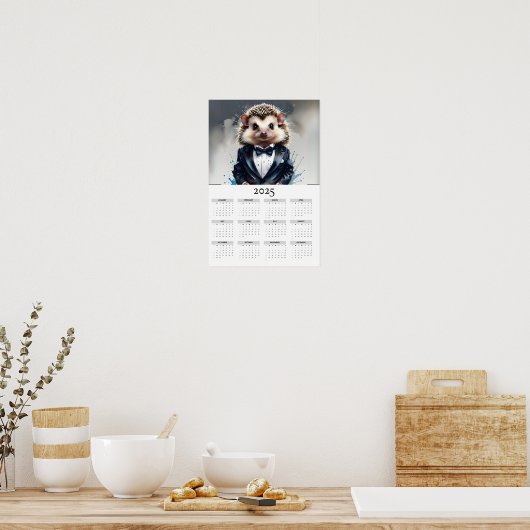 Igel mit Aquarellfarbe Tux 2025 - Mauerkalender Poster (Küche)