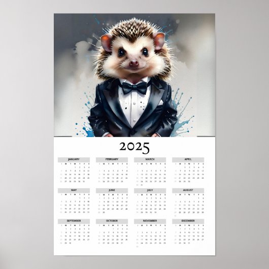 Igel mit Aquarellfarbe Tux 2025 - Mauerkalender Poster (Vorne)