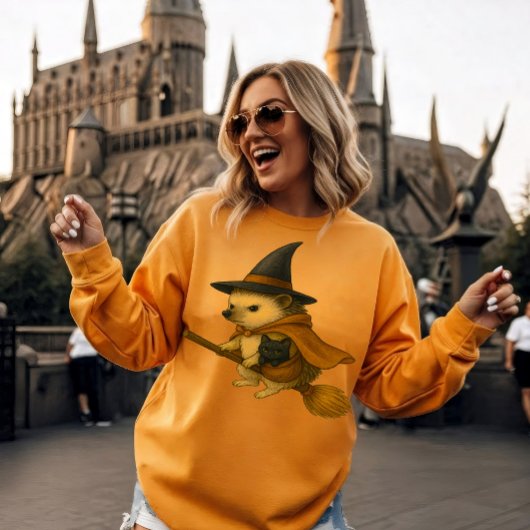 Igel mit Baby Black Cat Riding mit Wand T-Shirt