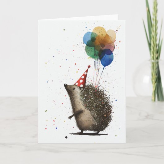Igel mit Balloons geklappte Grußkarte Dankeskarte (Vorderseite)