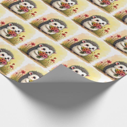 Igel mit Blume Bouquet Geschenkpapier (Ecke)