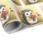 Igel mit Blume Bouquet Geschenkpapier (Rolleneckpunkt)