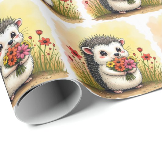 Igel mit Blume Bouquet Geschenkpapier (Rolleneckpunkt)