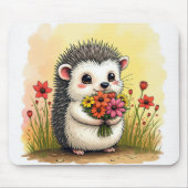 Igel mit Blume Bouquet Mousepad (Vorne)