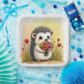 Igel mit Blume Bouquet Pappteller (Party)
