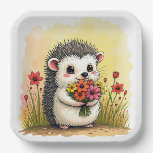 Igel mit Blume Bouquet Pappteller