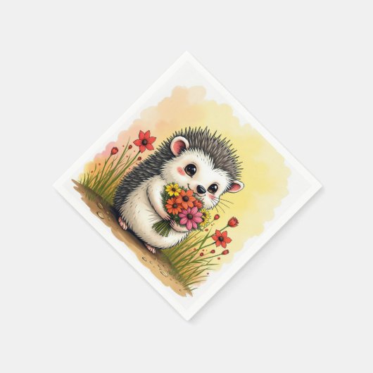 Igel mit Blume Bouquet Serviette (Ecke)