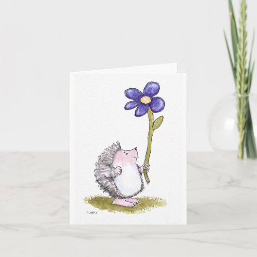 Igel mit Blume Karte (Vorderseite)
