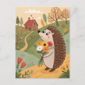 Igel mit Blume Volkskunst Postkarte (Vorderseite)