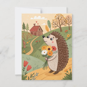 Igel mit Blumen Volkskunst Postkarte