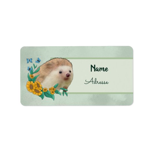 Igel mit Blüten Adressaufkleber (Vorne)