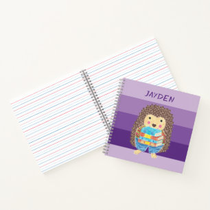 Igel mit Büchern Kind lila Notebook Notizblock