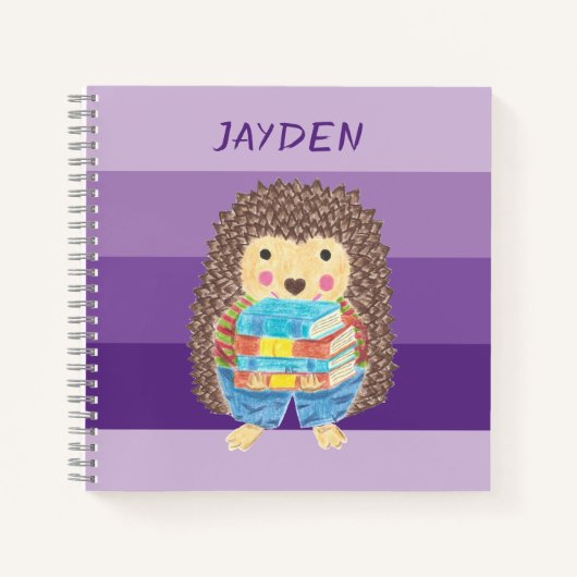 Igel mit Büchern Kind lila Notebook Notizblock (Vorderseite)
