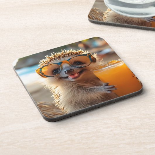 Igel mit Cocktail Getränkeuntersetzer (Linke Seite)