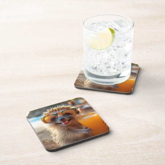 Igel mit Cocktail Getränkeuntersetzer (Rechte Seite)