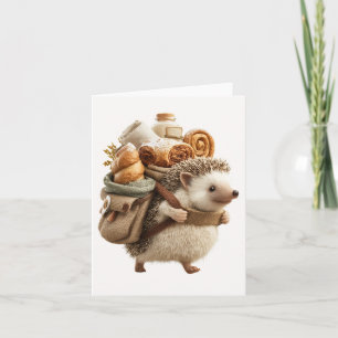 Igel mit einem mit Gebäck gefüllten Rucksack Feiertagskarte
