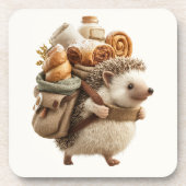 Igel mit einem mit Gebäck gefüllten Rucksack Getränkeuntersetzer (Vorderseite)