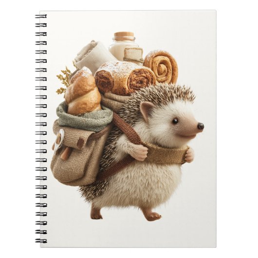 Igel mit einem mit Gebäck gefüllten Rucksack Notizblock (Vorderseite)