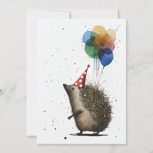 Igel mit farbenfrohen Balloons Flachgrüßkarte Dankeskarte (Vorderseite)