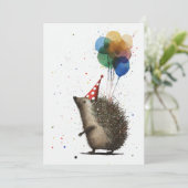 Igel mit farbenfrohen Balloons Flachgrüßkarte Dankeskarte (Stehend Vorderseite)
