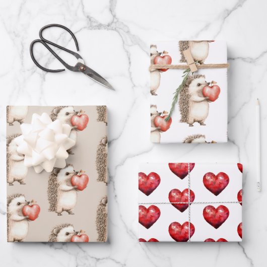 Igel mit Herz Liebe Geschenkpapier Set (Vorderseite)