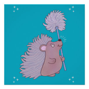 Igel mit Löwenzahn   Niedliche Volkskunst Natur Poster