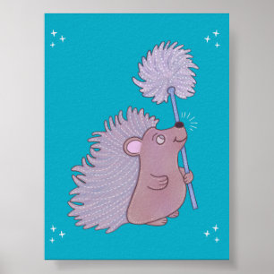 Igel mit Löwenzahn   Niedliche Volkskunst Natur Poster