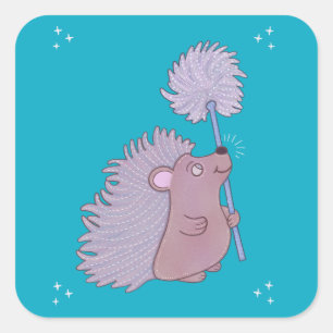 Igel mit Löwenzahn Niedliche Volkskunst Natur Quadratischer Aufkleber