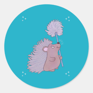 Igel mit Löwenzahn Niedliche Volkskunst Natur Runder Aufkleber