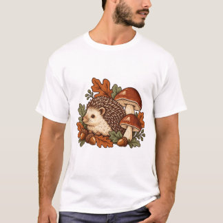 Igel mit Pilzen und Herbstlaub T-Shirt