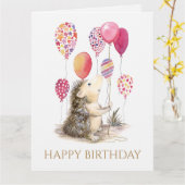 Igel mit rosa Ballons Glückwunsch zum Geburtstag Karte (Gelbe Blume)