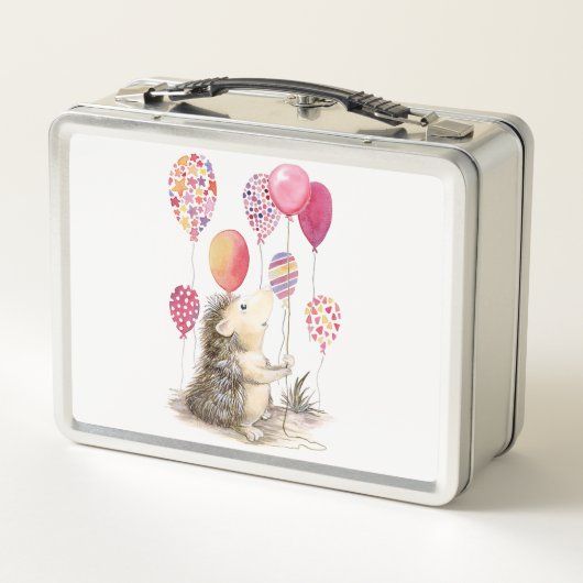 Igel mit rosa Ballons Metall Brotdose (Rückseite)