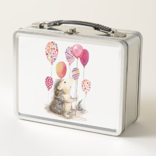 Igel mit rosa Ballons Metall Brotdose