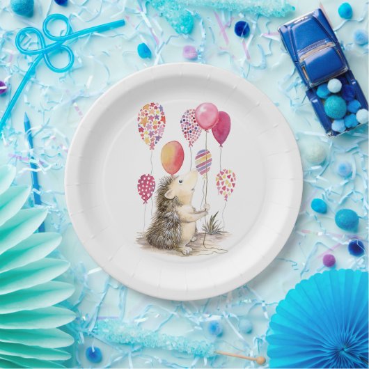 Igel mit rosa Ballons Pappteller (Party)