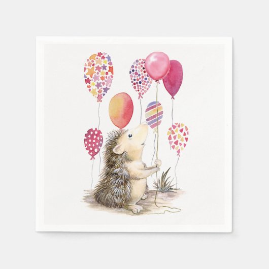 Igel mit rosa Luftballons Serviette (Vorderseite)