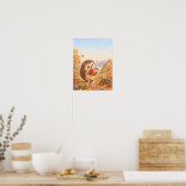 Igel mit rotem Apfel auf dem Waldweg – Poster (Küche)