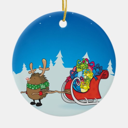 Igel mit roter Nose Keramik Ornament (Vorne)