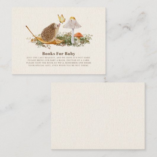 Igel Mushroom Schmetterlingsbücher für Babydusche Begleitkarte (Vorne/Hinten)