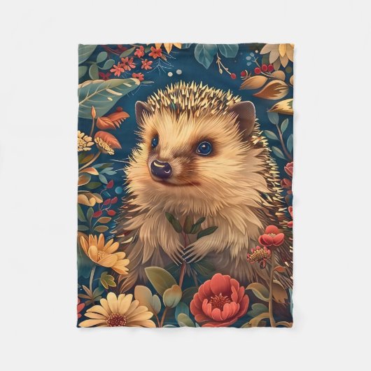 Igel-Muster Vintage-Wald Blumen Garten Fleecedecke (Vorderseite)