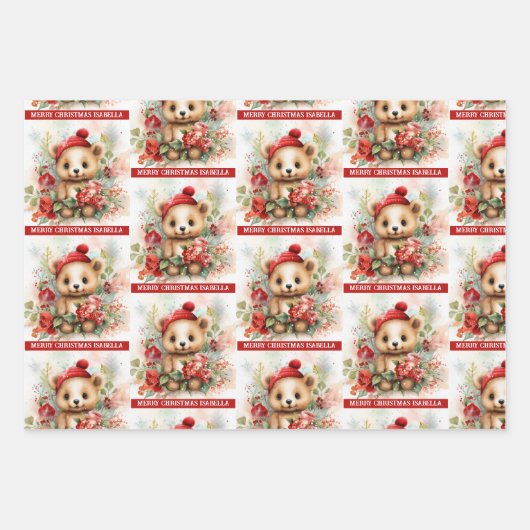 Igel Name Weihnachten 3 hinzufügen Geschenkpapier Set (Vorderseite 3)