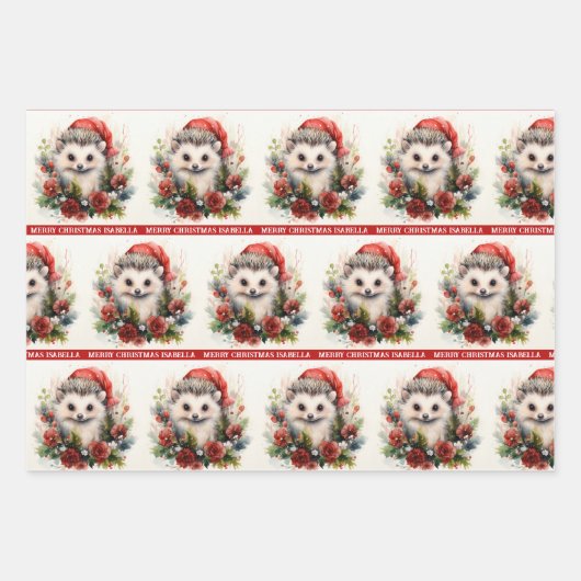Igel Name Weihnachten 3 hinzufügen Geschenkpapier Set (Vorderseite)