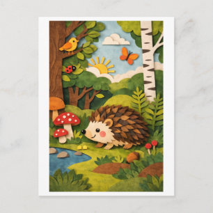 Igel-Papierscherenschnitt-Collage Postkarte