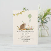 Igel Pilz-Ballon-Wald Geburtstag Einladung (Stehend Vorderseite)