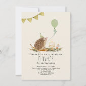 Igel Pilz-Ballonwälder Erster Geburtstag Einladung (Vorderseite)