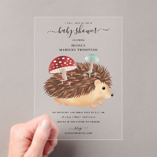 Igel-Pilz-Wald-Lustige-Baby-Party Acryleinladungen