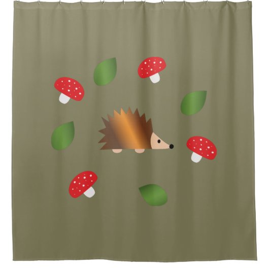 Igel Pilze und Blätter Duschvorhang (Vorderseite)