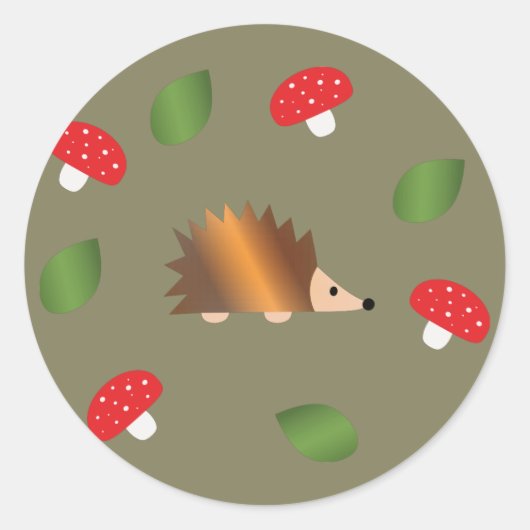 Igel Pilze und Blätter Runder Aufkleber (Vorderseite)