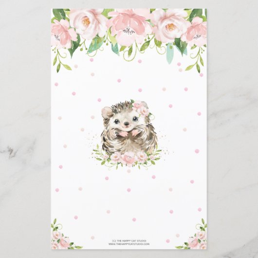 Igel Pink Blütenbrunnen Wünsche für Babykarte (Rückseite)